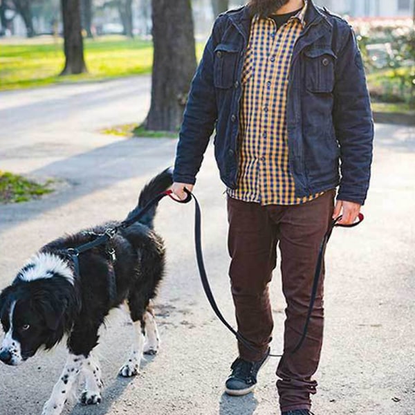 Hundkoppel 1,5 m lång - Trafikstoppad två handtag - Kraftig - Koppl med dubbla handtag för kontrollerad säkerhetsträning - koppel för stora eller medelstora hundar Black red