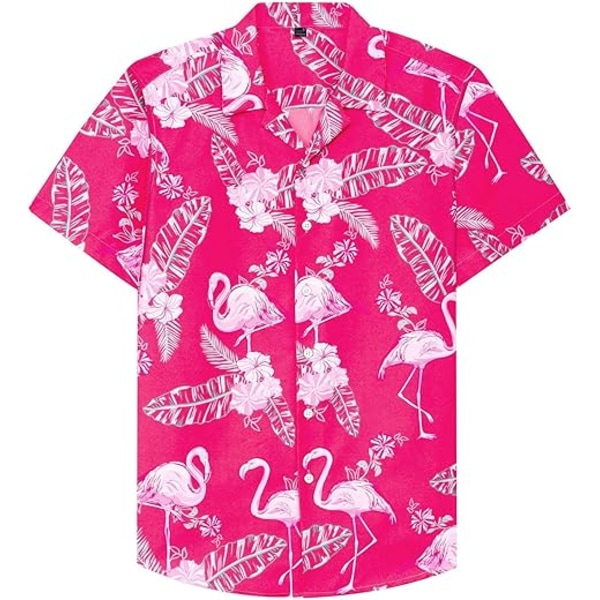 Herreshawaiiskjorte og shortsæt Regular Fit kortærmet casual funky strandflamingoskjorte sæt 5XL Pink