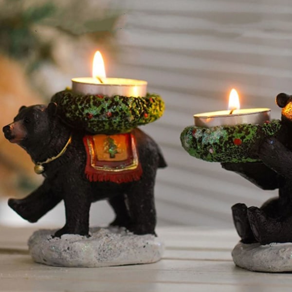 Harpiks Black Bear Lysestage Letvægts Brugervenlig Ornament Til Bord Bogreol Pejseindretning A