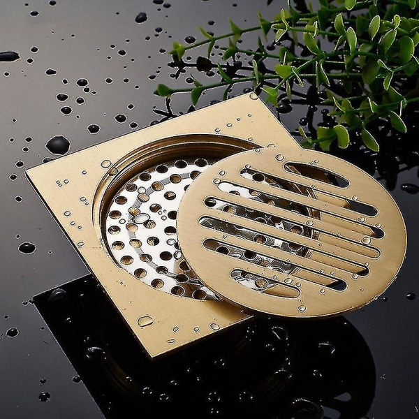 Gold Plated Brass Floor Drain Bathroom Square Shower Grate Drainer Brand New1pcs