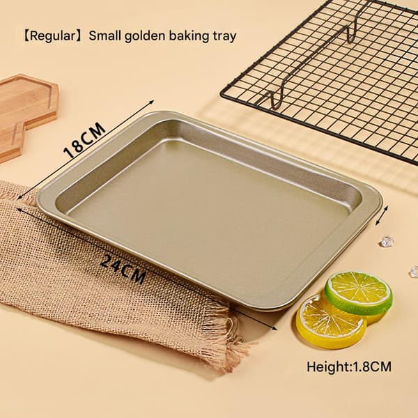 Bageplade 24 * 18 cm, non-stick bageplade i rustfrit stål, kagebageplade, ovn, roulade, kage (Guld, lille) 【Regular】 Small golden baking tray