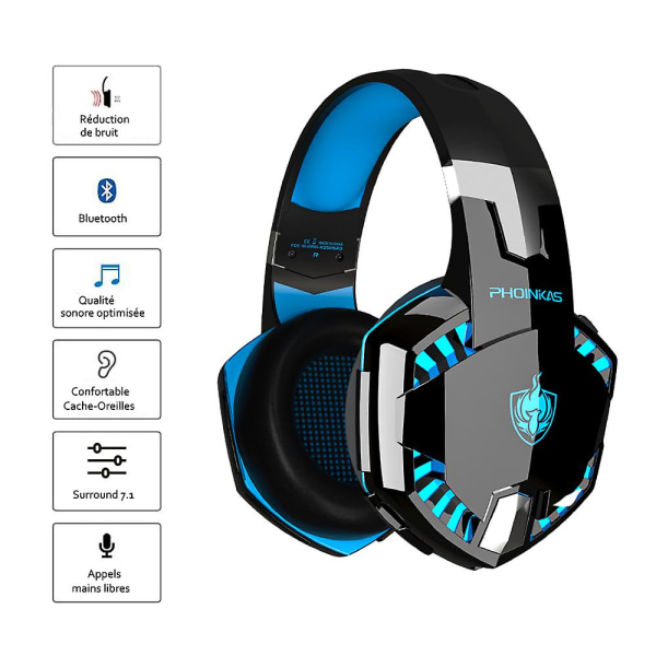 Bluetooth trådlösa hörlurar med mikrofon, spelheadset för PC, Xbox One, PS5 Blue