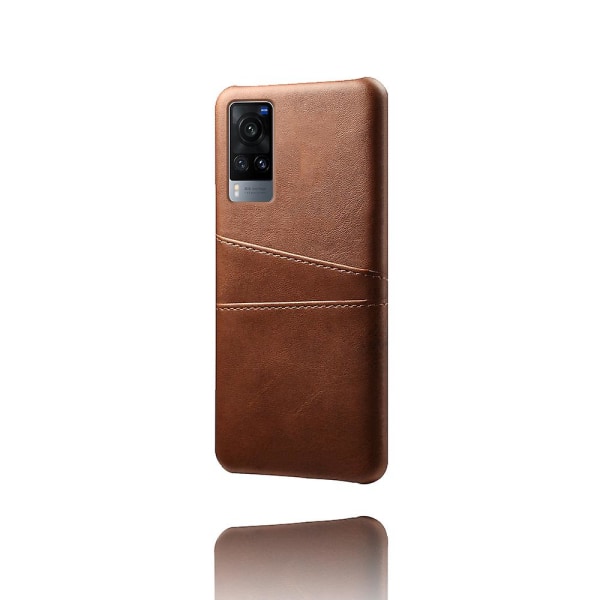 Ksq Pc + Pu läderbelagd case med dubbla kortplatser för Vivo X60 5g Brown