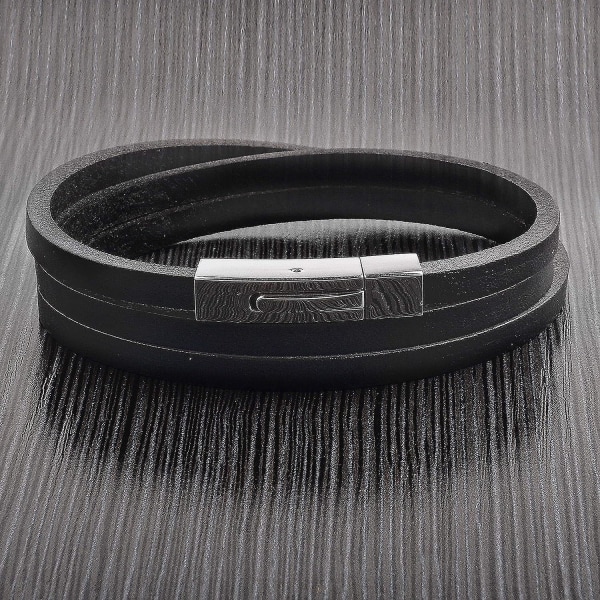 West Coast smycken mäns äkta svart läder wrap armband - 8 tum