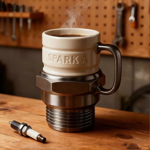 Ceramic Coffee Mug in Spark Plug Shape - Novelty Coffee Cup for Car Enthusiasts and Mechanics
