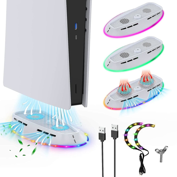 Ps5 Cooling Fan Stand With Rgb Light For Ps5 Digital Disc Edition, Ps5 Cooling Base With Led Light Strip White