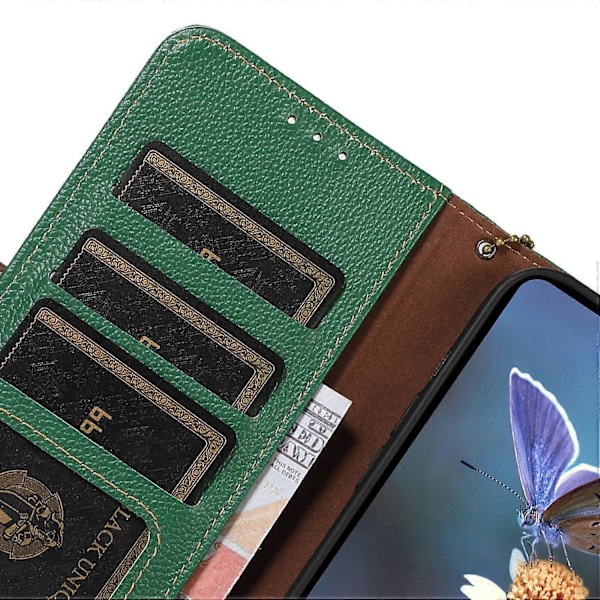 Etui til Samsung Galaxy A26 5G med RFID-blokkering, teksturert ekte kveg-skinn - Multicolor Green