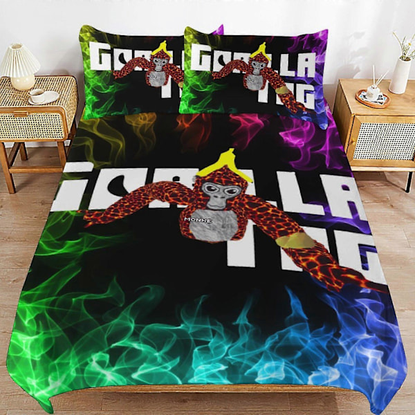 c369 Gorilla Tag Sängkläder Set Påslakan Bekvämt och Lätt Tecknat Sängkläder 3 Delars Sängset Enkel(1 Påslakan och 2 Örngott) hn952 200x200cm 78x78in