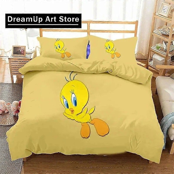 v333 Sengetøy Tegneserie T-Tweetys Fugl Sengesett Gutter Jenter Twin Queen King Size Dynetrekk Putetrekk Seng gutter Voksen Soverom 3-delt Sengesett ( 240x260cm 94x102in