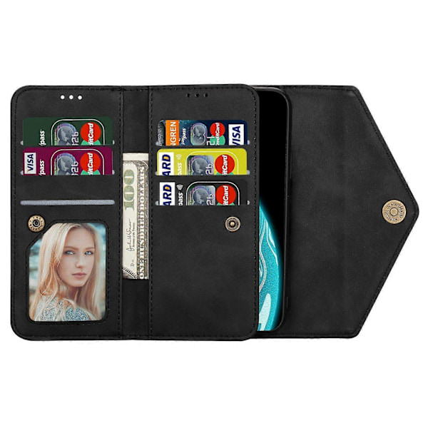 N.BEKUS For Samsung Galaxy S25+ Etuier i Skin-Touch Lær med Lommebok og Stropper - Multicolor Black
