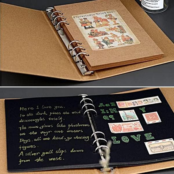 A5 6-Ringsbind, A5 Ringsbind Mappe, A5 Ringsbind 6 Huller, Kraft a5 mapper til tilføjelse af brochurebeskyttelse Scrapbooking Papir Løse ark, 2 stk
