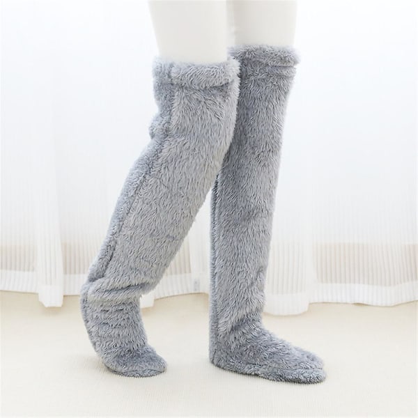 Snugglepaws Sock Slippers, Snugglepaws Long Socks, Sock Slippers For Women, Warm Over Knee Fuzzy Fluffy Cozy Socks Soft Slipper Light Grey