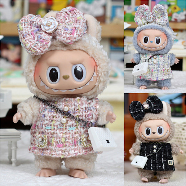 POP MART The Monsters Labubu Plysjdukke Etnisk Stil Kjole + Hodeplagg Veske (Ingen Leke) White