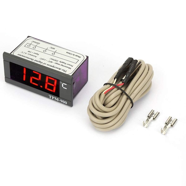 Tat Avec Sonde Tpm-900 220V Digital Temperaturregulator LED Panel Måler Med Sensor Tat Controllerp 900 Sort