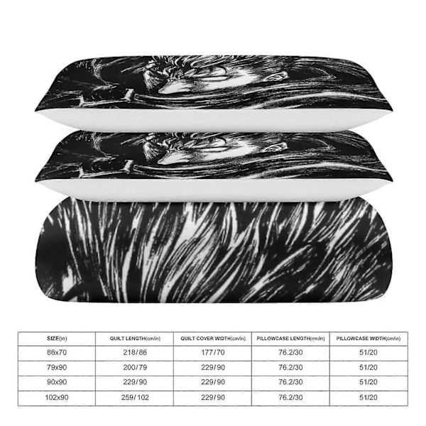 x421 Anime Berserk 3-delt sengesett Varmt og komfortabelt mykt dynetrekk sengesett med 1 dynetrekk og 2 putetrekk for soverom b421 200x200cm 78x78in