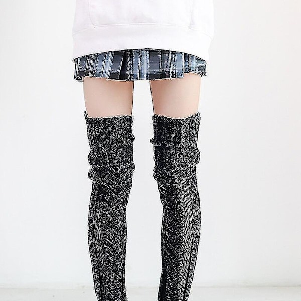 Stickade Strumpbyxor Knälånga Tubsockor Längd Högen Strumpbyxor Ullstrumpor För Kvinnor Kvinnliga Strumpor Vita Strumpor För Julgåva Black