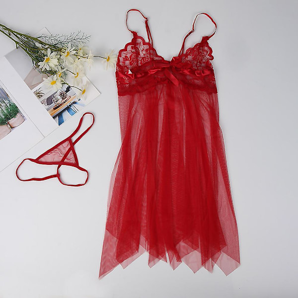 Kvinner Blonder Sexy Nattkjole Robe Lingerie Sleepwear Sex Nighties Split Dress Nattkjole med G-streng Ny Red