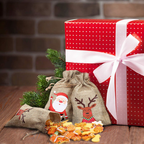 12 stk. Jule Jute Burlap Tasker Xmas Jute Linned Burlap Snøregave