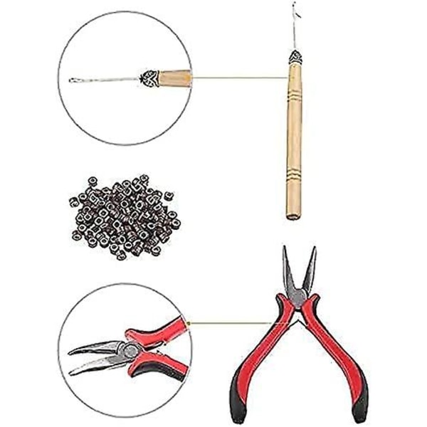 Syntetisk hårforlengelsessett med assorterte fargerike hårforlengelser, perler og 1 krok