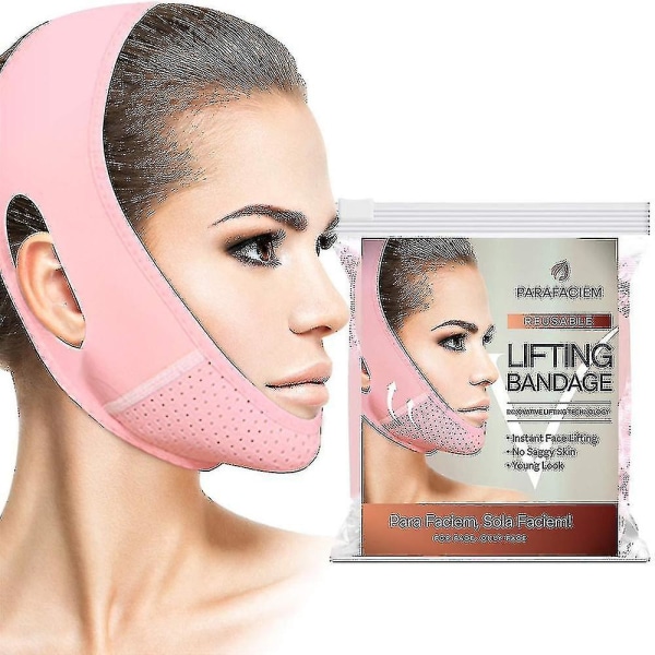 Återanvändbar V-linjemask Ansiktsuppstramande Lyftande bantningsrem Dubbelhakreducerare Pink
