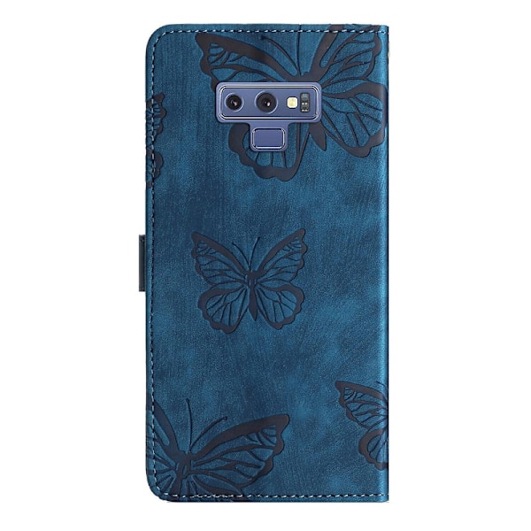 Kompatibel med Samsung Galaxy Note 9 Præget Sommerfugl Etui med Pung og Støttefunktion [DM] Blue