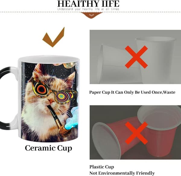 Cool Kat Keramisk Varmefølsom Krus - Kaffekrus, Tekrus, Mælkekop