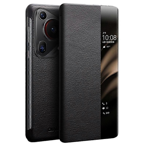 Etui med vindu for Huawei Pura 70 Ultra, ekte kvegsskinn, tynn, flip-design