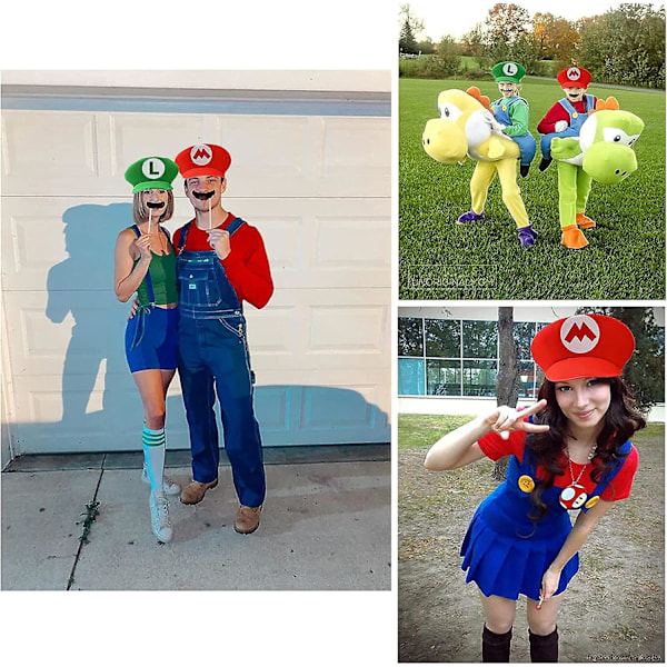 8 stk Super Mario Bros Mario og Luigi hatter med skjegg Mario Cosplay kostymetilbehørsett for Halloween-kostymer kvinner menn barn Halloween-antrekk C