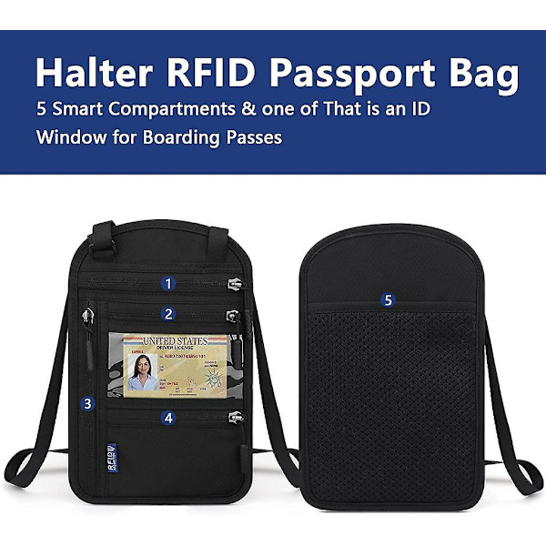 Halspose, Pasorganisator, Brystlomme, Skuldertaske, Sikkerhedspung, Vandtæt Halsrem, Rfid Tyveribeskyttelse red