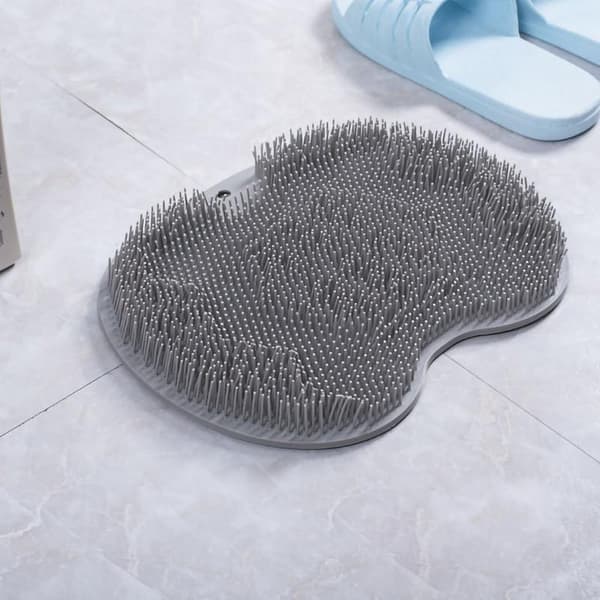 Foot Massager Scrubber Mat TPR Foldable Hook Foot Scrubber Cleaning Brush with Suction Cup Dark Grey