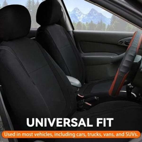 TS-9 Complete 9-Piece Car Seat Cover Set, Universal Front and Rear Seat Covers (Black)