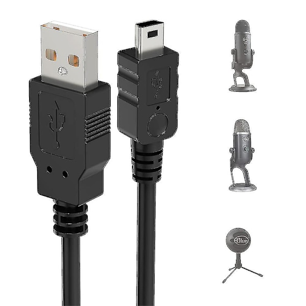 Usb-mikrofonkabel for Blue Yeti, 2m Yeti-mikrofon strømledning Usb A hann til mini dataoverføringskabel ledning for Blue Yeti Usb-mikrofon, Blue Snowball Ic