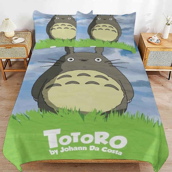x384 Min granne Totoro Påslakan Mikrofiber Sängkläder Set 3D-tryckt Lättvikt 3-delars Täcke Set, 1 Påslakan och 2 Örngott för Ki 135x200cm 53x78in