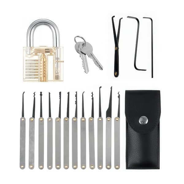 Transparent Practice Lock / Training Lock with Locksmith Tools – 19 Pieces