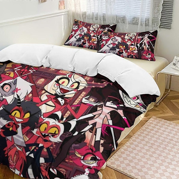 a1053 Hazbin Hotel 3-delt sengesett Mykt, varmt og komfortabelt sengesett med 1 dynetrekk og 2 putetrekk for soverom jfr1053 135x200cm 53x78in