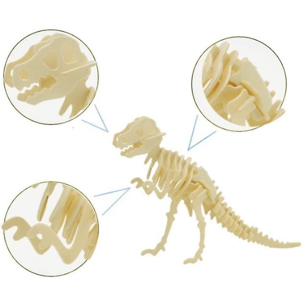 3D-trepuslesett i tre - 6-delt sett med dinosaur-skjelett-puslespill i tre W01