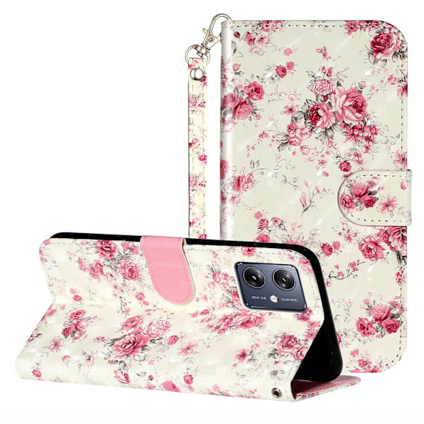 Motorola Moto G14 5g Plånboksfodral i Läder 3d Mönster Folio Cover Roses