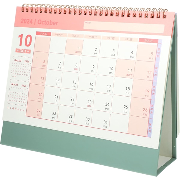 2023-2024 Skrivbordskalender, Stående Flip-skrivbordskalender från juli 2023 till december 2024, 7,5 x 6,4, Stående skrivbordskalender Grön