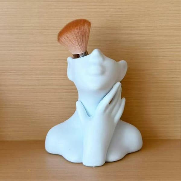 Makeupbørsteholder Kvindelig Buste Figur Vase Organizer Børste Opbevaringsboks Ny Black 1pcs