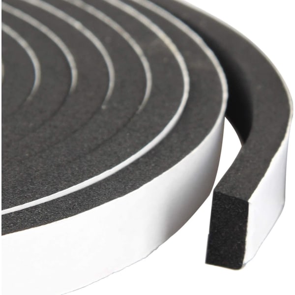 4m Single Sided Self Adhesive Weather Stripping Foam Tape, High Density Foam For Window Door Seal, Black, 12mm X 6mm