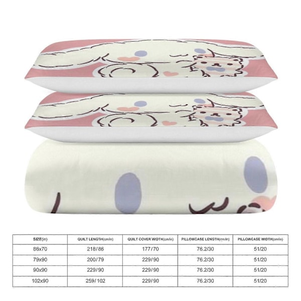 v330 Cinnamoroll 3-delt sengesett for enkeltseng - Inkluderer 1 enkeldyne og 2 putetrekk - Falmebestandig mikrofiber - Cinnamoroll io330 135x200cm 53x78in