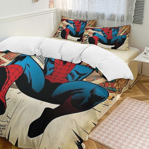 v30 Spider-Man 3-delt sengesett for enkeltseng - Inkluderer 1 enkelt dyne og 2 putevar sengetøy - Falmebestandig mikrofiber - Spider io30 135x200cm 53x78in