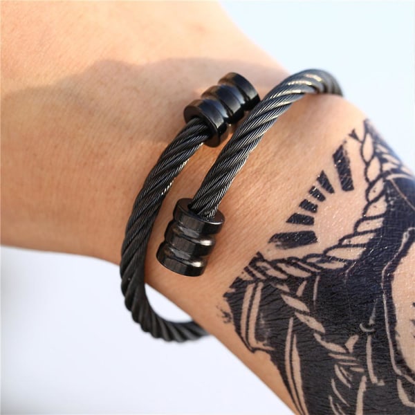 Titanium Ion Osimium Justerbar Öppningsbar Bangle Terapi Armband Retro Armband Present Till Män Kvinnor Black