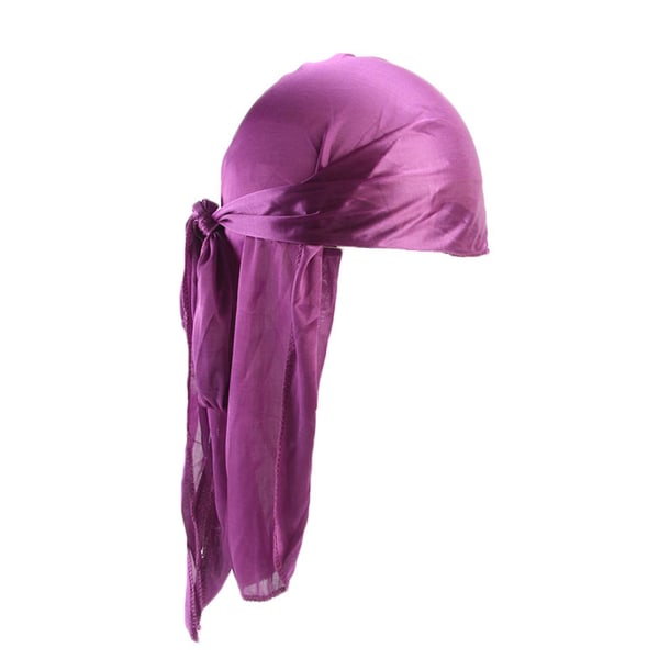 Silkeslen Durag med lång svans för män, Pack Durags Do Rags för 360 vågor Purple