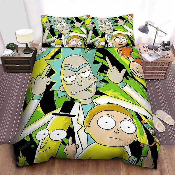 v3430 Sengetøy Rick And Morty Midtfingre Dynetrekksett Barn Myke Super Sengetøy IU3430 135x200cm 53x78in