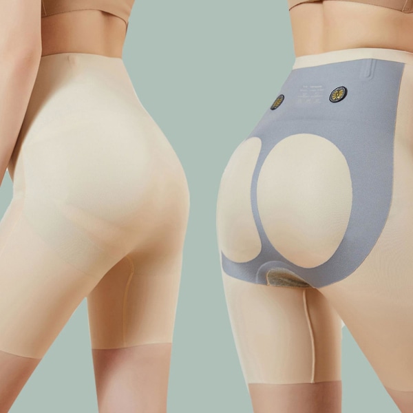 Hög midja magen kontroll byxor, Fiber restaurering shaper, Sömlös hög midja magen kontroll Body Shaper Beige M