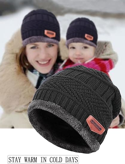 2 st Barn Vinter Stickade Mössor+Halsduk Set Varmt Fleece Foder Mössa för 5-14 År Gamla Pojkar Flickor