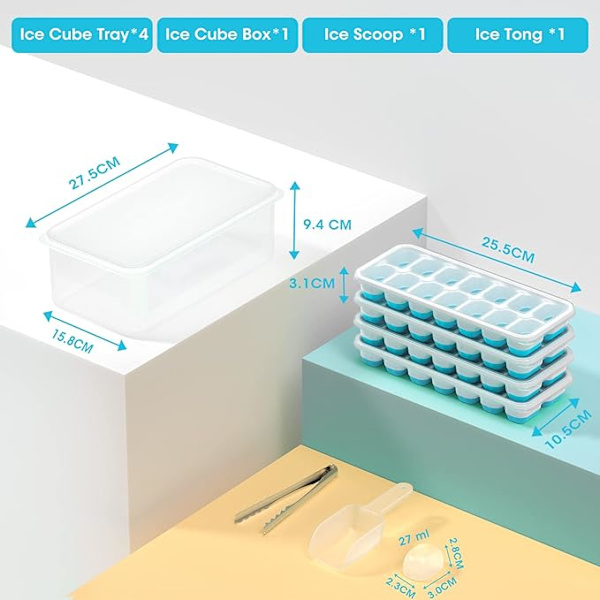 Isbitsform med lock och behållare, 4-pack isbitsformar i silikonplast