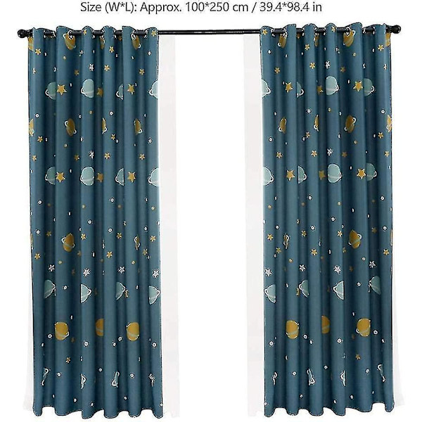 2 st blå planetgardiner, mörkläggningsgardiner för barn, polyester mörkläggningsgardiner tecknad blå planeter sovrumsgardiner för sovrum, barnrum