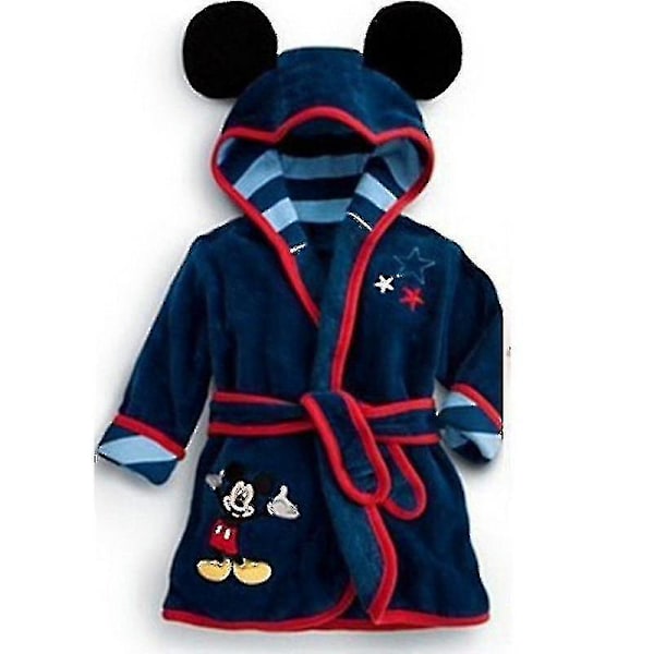 Børne Badekåbe med Hætte i Fleece til Drenge og Piger - Mickey Mouse - Dyremotiv - Natte- og Vintertøj Navy Blue 2-3 Years